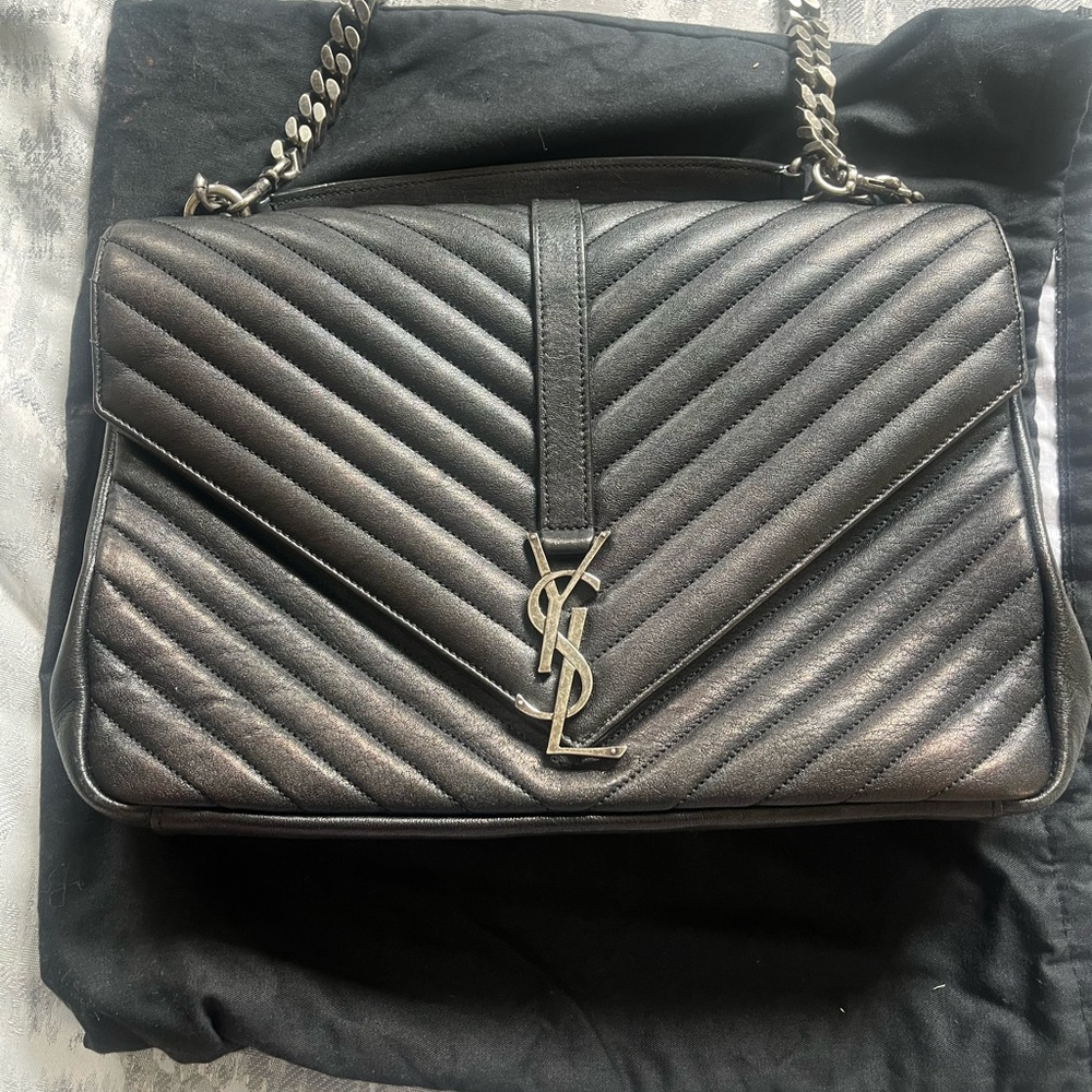 Yves Saint Laurent Black So College Large Chevron Quilted Shoulder Bag